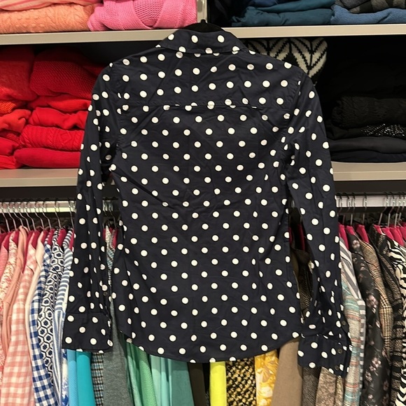 Merona navy with white polka dots button down shirt size XS - Picture 3 of 3
